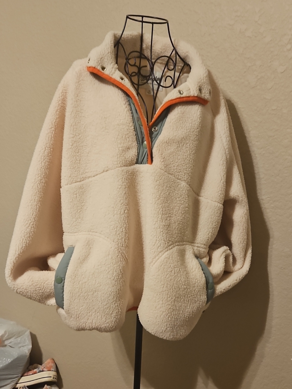 Wrangler Cream Sherpa Pullover with Orange and Light Blue Trim